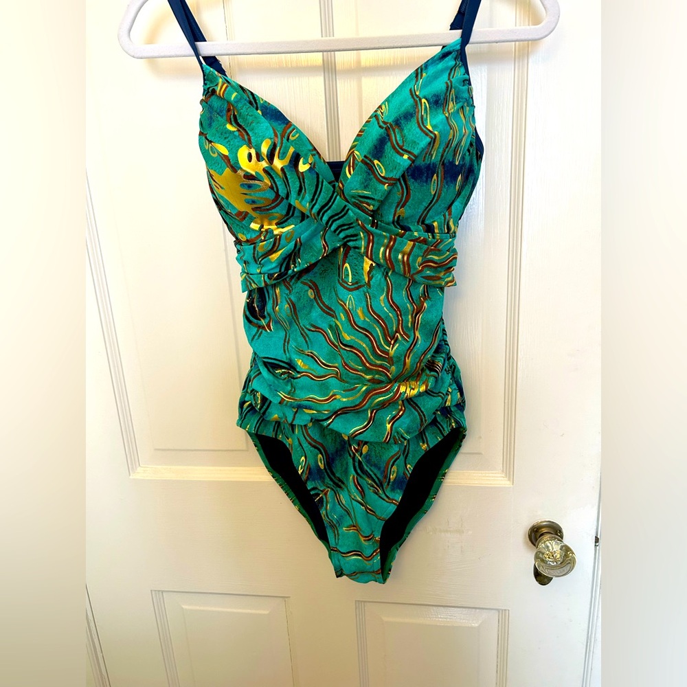 TOGS Vibrant Green and Gold one-piece Swimsuit